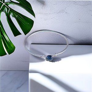 David Yurman 925 sterling silver inlaid black agate bracelet